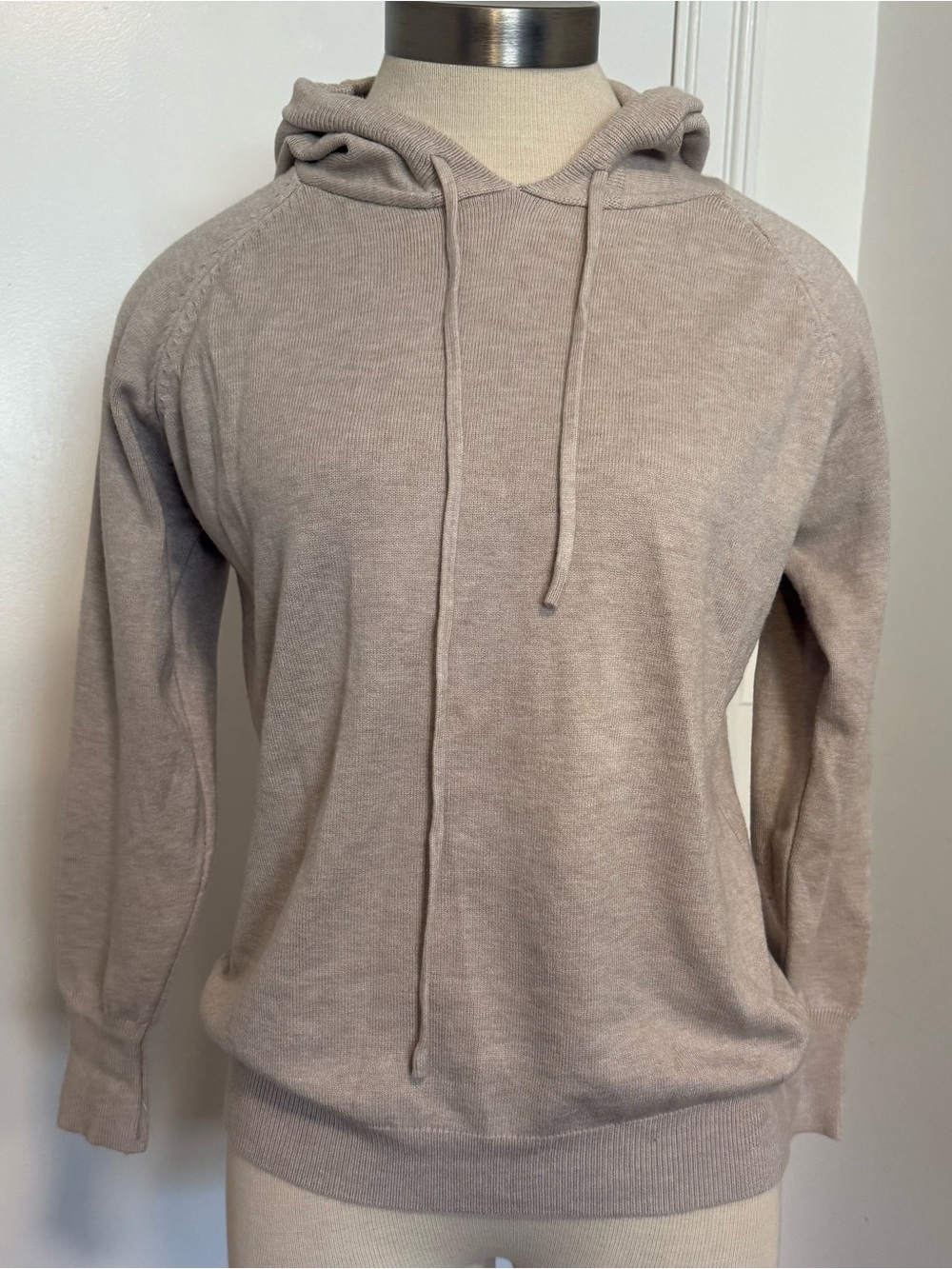 NWOT! Knitted Beige Cashmere Hooded Pullover Sweater S